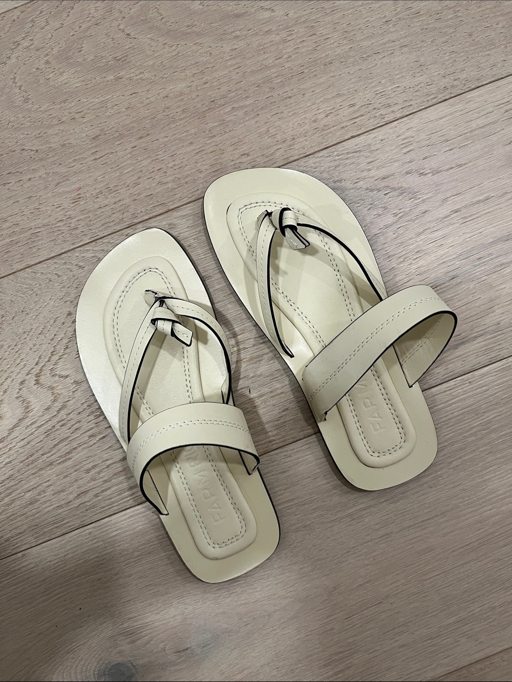 FARM Rio Cream Leather Toe-Loop Slide Sandals